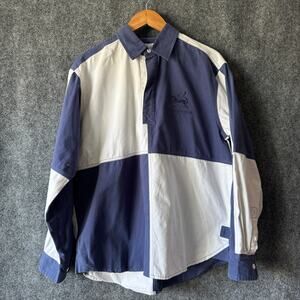 Front Row‎ Shirt Mens Medium Blue White Badminton Enbroidered Casual Rugby